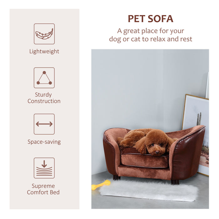 Pet Couch with Elevated Legs - Brown Dog Sofa Chair with Plush Soft Cushion, Size 68.5x40.5x40.5cm - Ideal Comfort for Extra Small Dogs and Cats