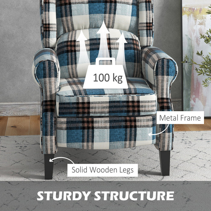 Wingback Recliner - Push-Back Armchair with Extendable Footrest and Wooden Legs for Living Spaces - Comfortable Seating for Bedroom or Living Room Relaxation