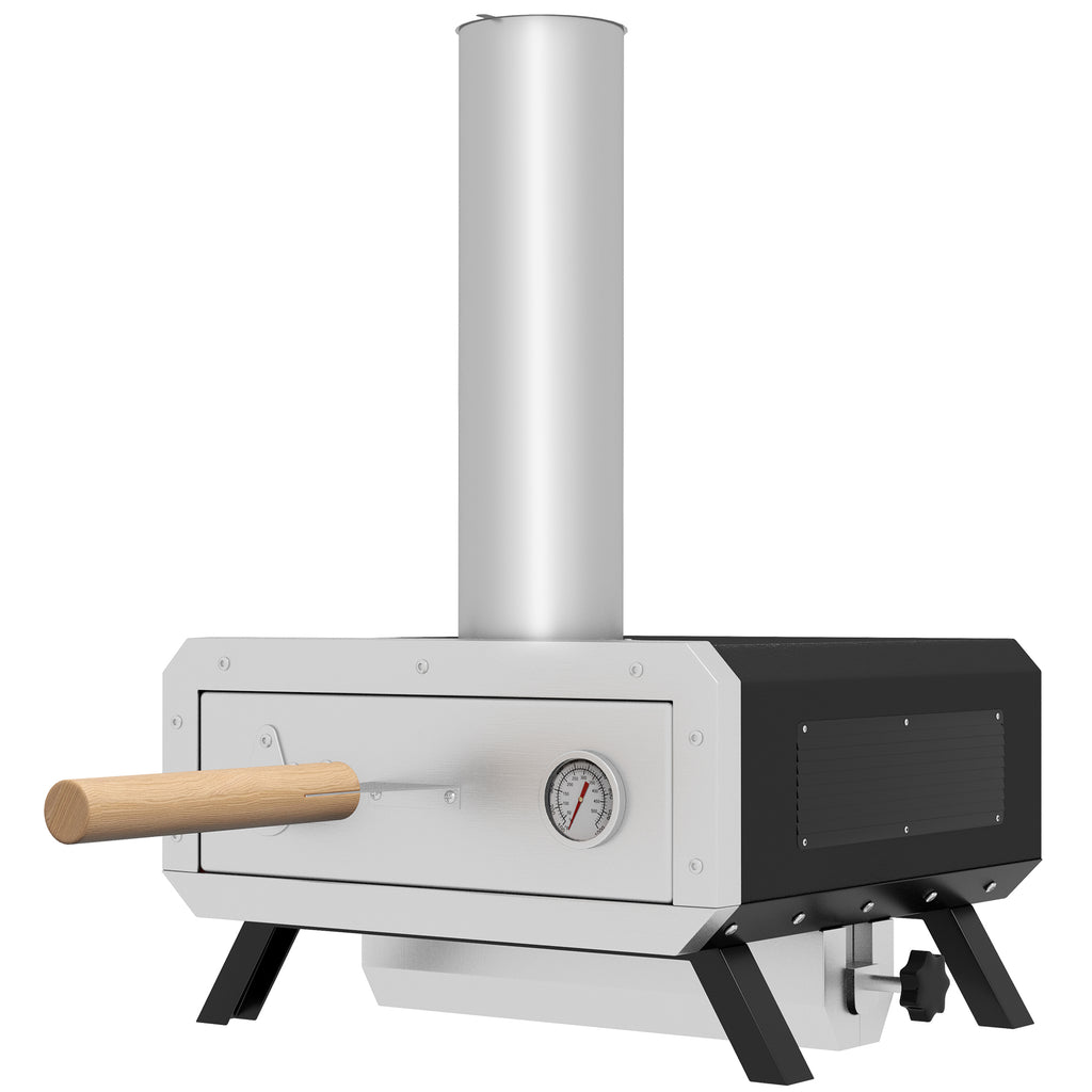 Wood Fired Portable Pizza Oven with Rotating Stone - 12-Inch Wood Pellet Outdoor Pizza Maker with Thermometer and Accessories - Ideal for Garden Cooking and Entertaining