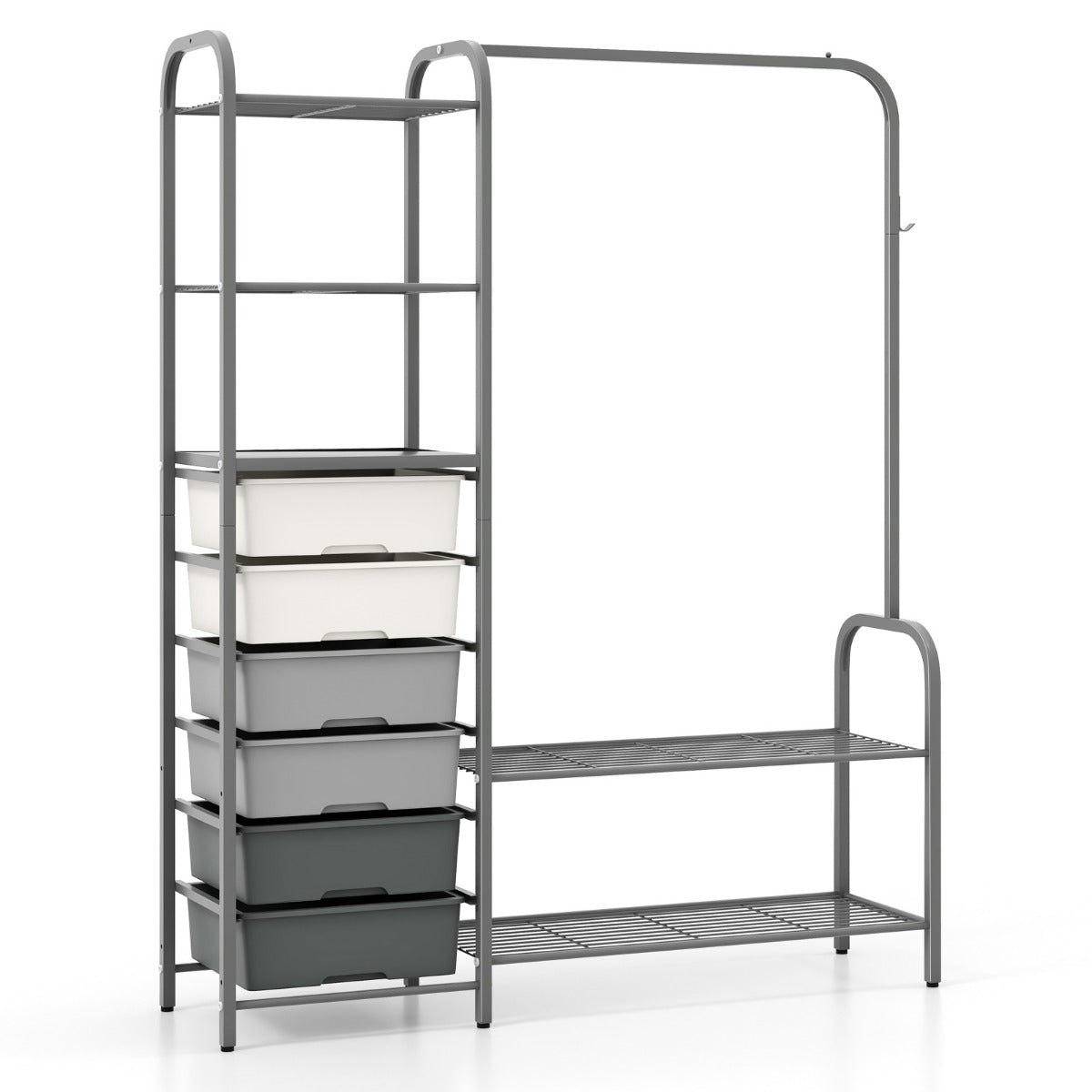Heavy Duty Rack - Clothes Storage with 6 Removable Drawers and 3-Tier Open Shelves in Grey - Ideal for Organizing Wardrobe and Solving Space Issues
