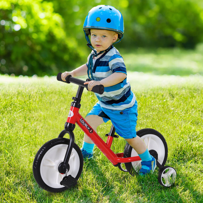 PP Toddlers - Red Balance Bike with Removable Stabilizers for Kids - Beginner Riding Training Bicycle