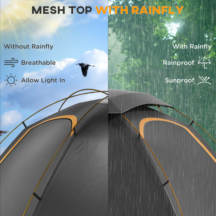 Dome Camping Tent with Aluminum Frame - Removable Rainfly, 2000mm Waterproof, 1-2 Person Capacity, Grey - Perfect Shelter for Outdoor Enthusiasts