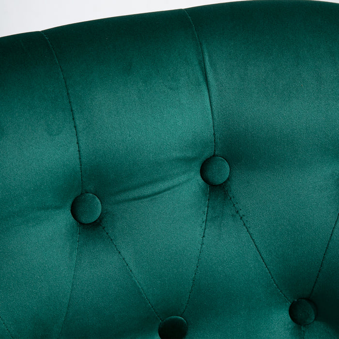 Velvet Wingback Accent Chair - Button Tufted, Rubber Wood Legs, Stylish Dark Green - Elegant Seating for Living Room and Bedroom