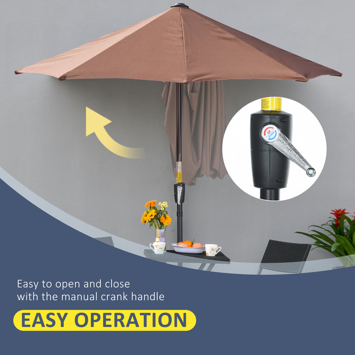 Half Parasol Market Umbrella - 2m Double-Sided Canopy with Crank Handle and Base for Garden and Balcony - Sun-shielding Coffee-Colored Shade for Outdoor Spaces