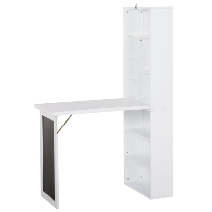 Convertible Desk with Wall Mounting - Fold-Out Writing Space, Blackboard, and Side Shelf - Multi-Function Home Office Workstation for Small Spaces