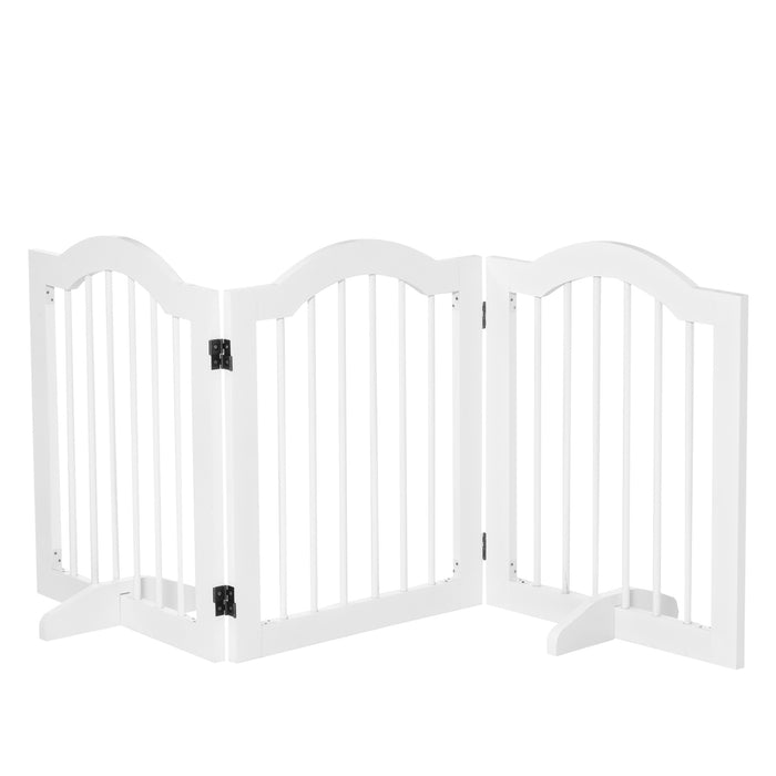 Foldable Wooden Dog Gate with Support Feet - Small Sized Stepover Pet Barrier Panel - Freestanding Safety Solution for House Doorways and Stairs, White
