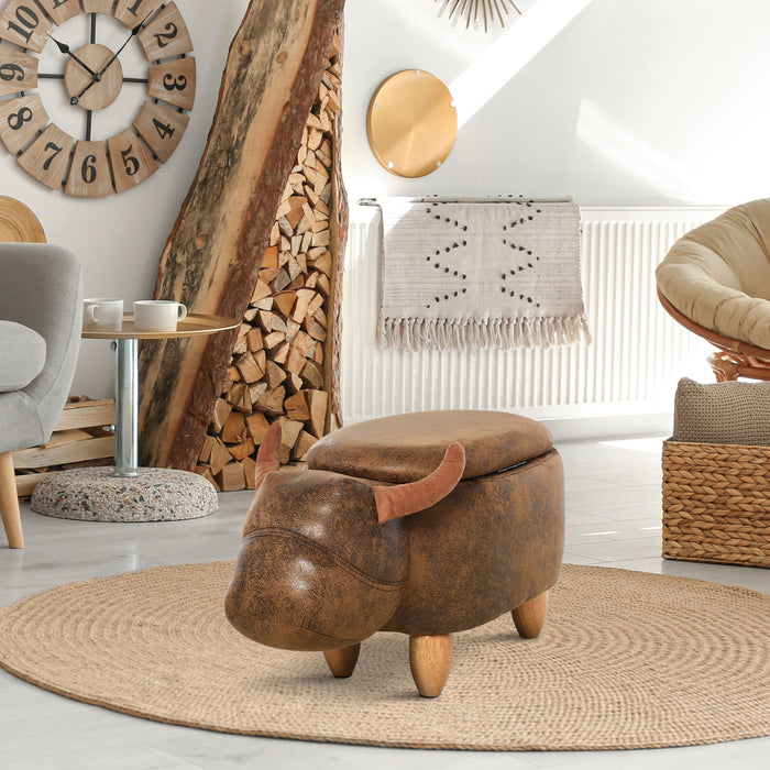 Buffalo-Shaped Animal Footstool with Storage - Padded Lid, Wooden Frame, Durable Ottoman for Children's Room - Cute Décor and Toy Organization for Kids