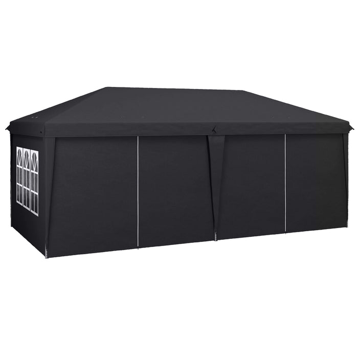 Pop Up Gazebo 3x6m with Side Panels & Windows - Height-Adjustable Outdoor Party Tent, Storage Bag Included - Ideal for Garden, Camping & Events, Grey