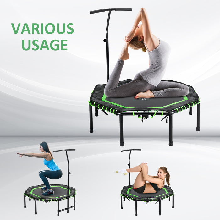 Octagonal 48" Fitness Rebounder Trampoline - Indoor/Outdoor Foldable Jumping Workout with Adjustable Handle, Green - Perfect for Cardio & Low-Impact Exercise