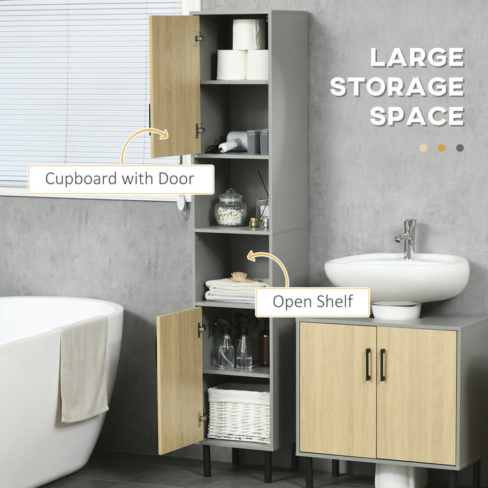 Tall Free Standing Bathroom Cabinet with Door - Includes Adjustable Shelves, 31.4x30x165cm Dimensions - Ideal Storage Solution for Toiletries and Linens