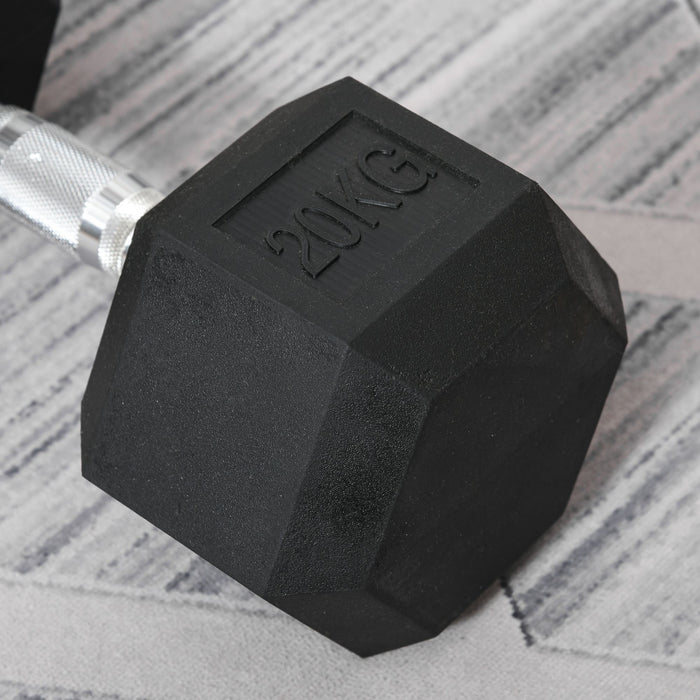 20KG Rubber Hex Dumbbell - Portable Hand Weight for Home Gym & Fitness Workouts - Ideal for Muscle Toning and Strength Training