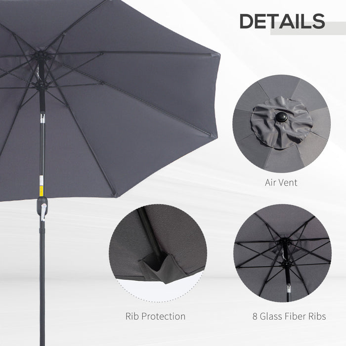 2.7M Garden Parasol with Tilt Function - Aluminium Patio Sun Umbrella & Shade Shelter, Charcoal Grey - Ideal for Outdoor Relaxation and UV Protection