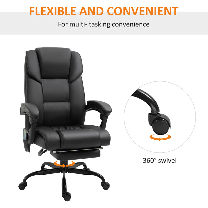 PU Leather 6-Point Massage Racing Chair - Electric Recliner with Adjustable Height and Angle, 5 Wheels, Footrest - Comfortable Home Office Seating Solution