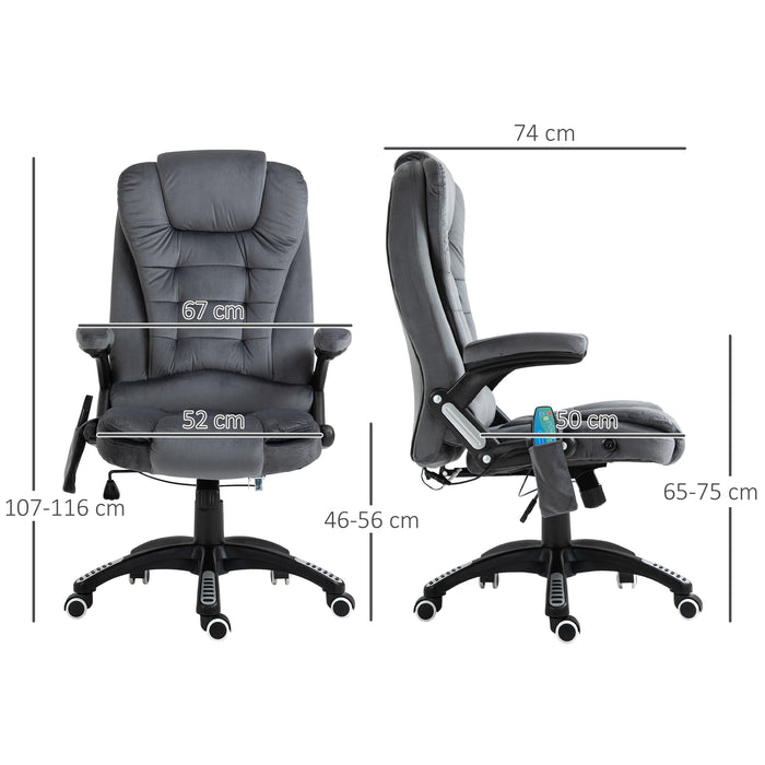 Ergonomic Heated Office Chair with Six-Point Massage Function - Plush Velvet Reclining Swivel Chair with 360-Degree Wheels, Grey - Ultimate Comfort for Home or Office Use