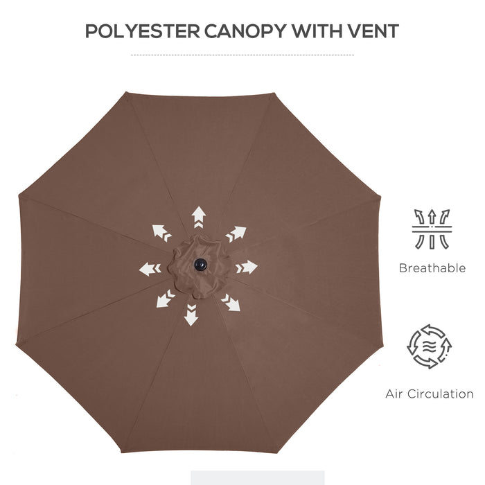 Round Steel Frame Market Umbrella - 3x2.45m Garden Parasol with Sunshade Canopy, Coffee Color - Ideal Outdoor Shade Solution for Patio Areas