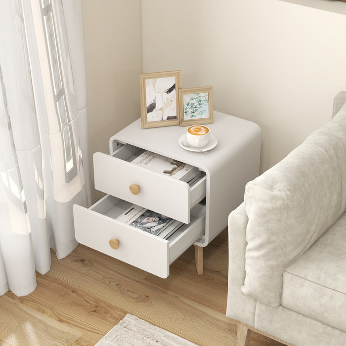 Modern Style 2-Drawer Bedside Table - Contemporarily Designed Sofa Side Table with Solid Rubber Wood Legs - Perfect Storage Solution for Home Furniture Needs