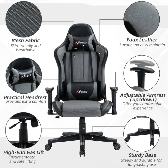 Ergonomic Racing-Style Gaming Chair - High-Back, Adjustable, Swivel Office Chair with Lumbar Support, Grey - Ideal for Gamers and Long-Hour Desk Users