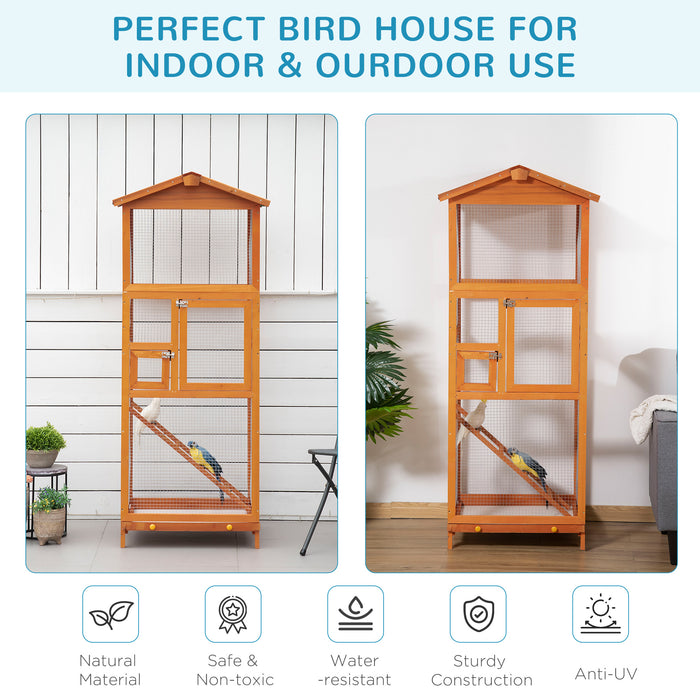 Outdoor Wooden Finch Aviary - Spacious Birdcage with Easy Clean Pull Out Tray and Dual Access Doors - Ideal Habitat for Multiple Finches