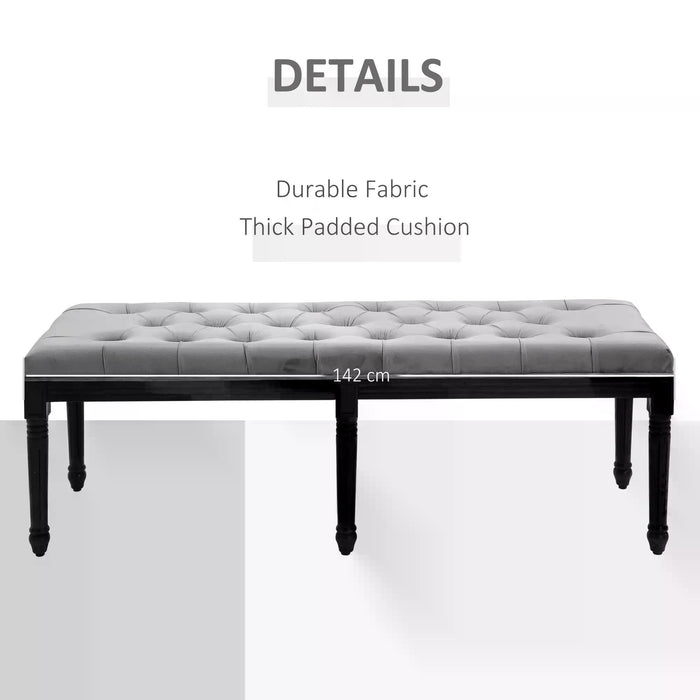 Velvet Upholstered Tufted Bench - Comfy Fabric Bed End, Accent Lounge & Window Seat - Ideal for Living Room, Bedroom, Hallway in Elegant Grey