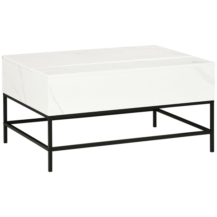 Modern Lifting Coffee Table - Hidden Storage Compartment, Faux Marble Finish - Space-Saving Furniture for Living Room Organization