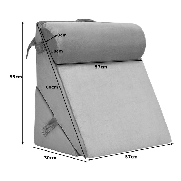 Pillow with Headrest - Bed Wedge for Reading with Washable Grey Cover - Ideal for Comfort and Support While Resting or Reading