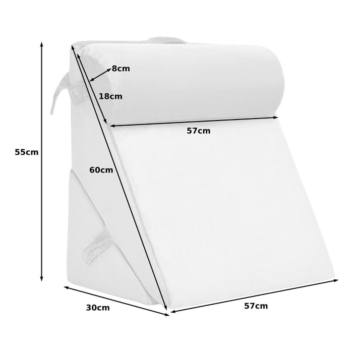 Pillow with Headrest - Bed Wedge for Reading with Washable Grey Cover - Ideal for Comfort and Support While Resting or Reading