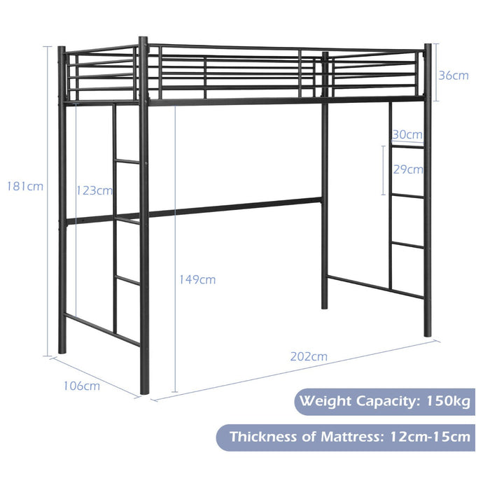 Metal Loft Bed Frame - Twin Size with Safety Guardrail, White - Ideal for Kids and Adults