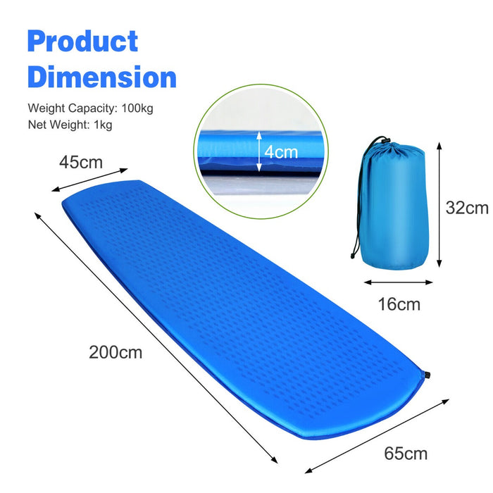 Self-Inflating Camping Mat - Blue Outdoor Sleeping Pad with Inflatable Sponge - Ideal for Backpackers & Campers
