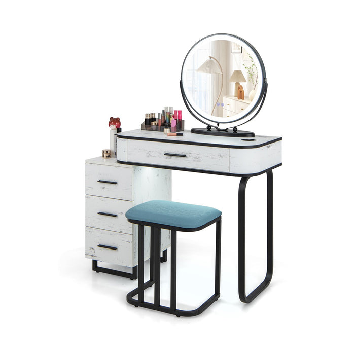 Vanity Table Set with Stool - Touch Screen 3-Color Lighted Swivel Mirror in Brown - Perfect for Personal Grooming and Makeup Application