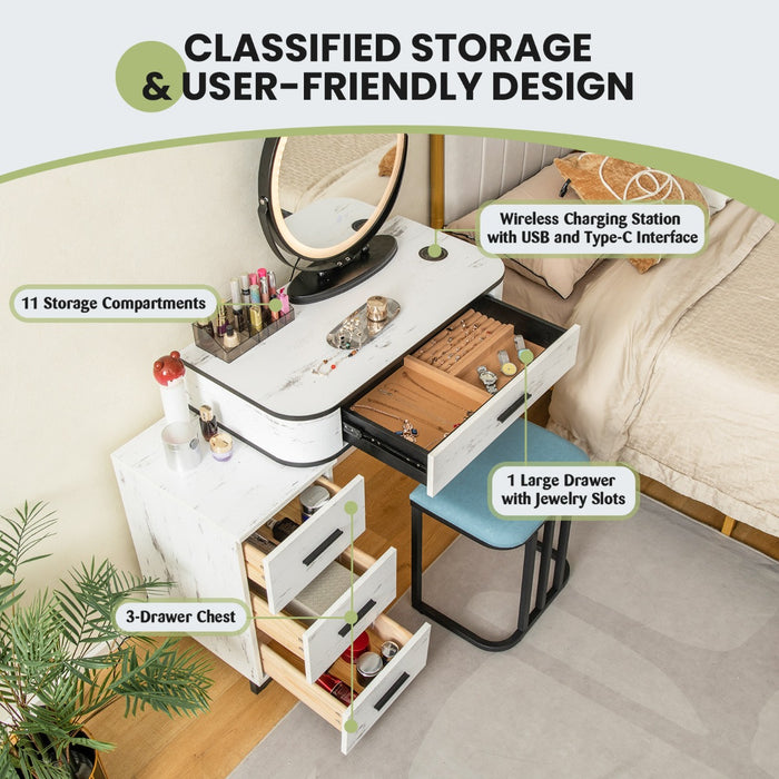 Vanity Table Set with Stool - Touch Screen 3-Color Lighted Swivel Mirror in Brown - Perfect for Personal Grooming and Makeup Application