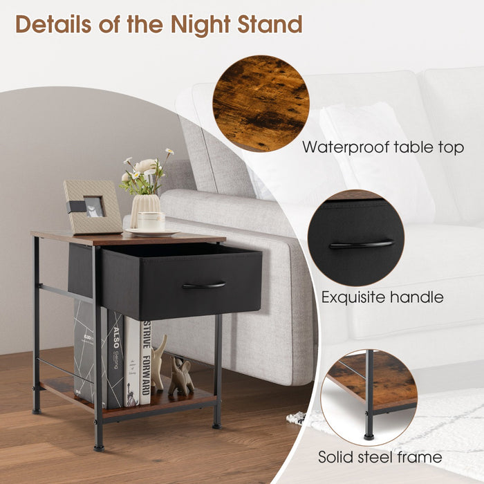 Rustic Brown 2-Tier Nightstand - Bedside End Sofa Table with Drawer - Ideal for Bedroom Convenience and Home Decor