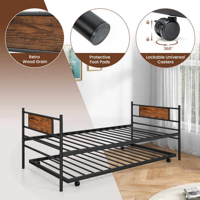 Metal Daybed - Single Size with Pull-out Trundle and Headboard - Ideal for Guest Room or Small Spaces