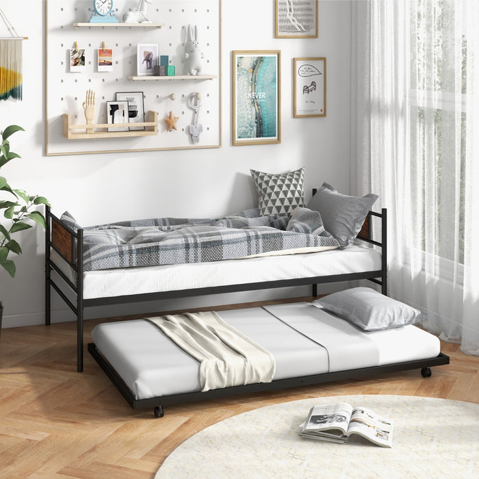 Metal Daybed - Single Size with Pull-out Trundle and Headboard - Ideal for Guest Room or Small Spaces