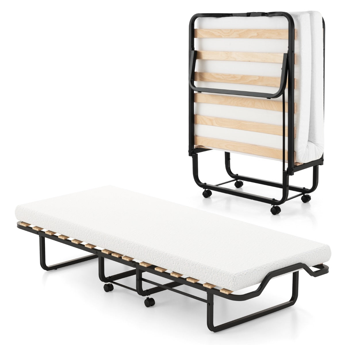 Foldable Bed with Mattress - Compact Design for Space Efficiency, Easy Storage - Ideal for Tight Spaces and Guest Rooms