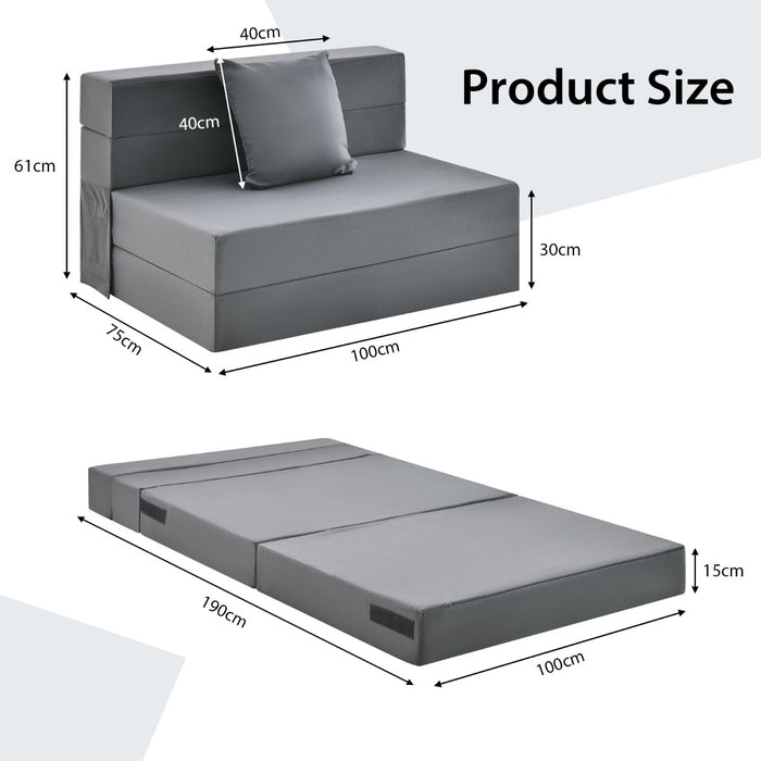 Portable Folding Bed - High-Density Foam Mattress with Pillow, Dark Grey - Perfect for Overnight Guests and Camping Trips