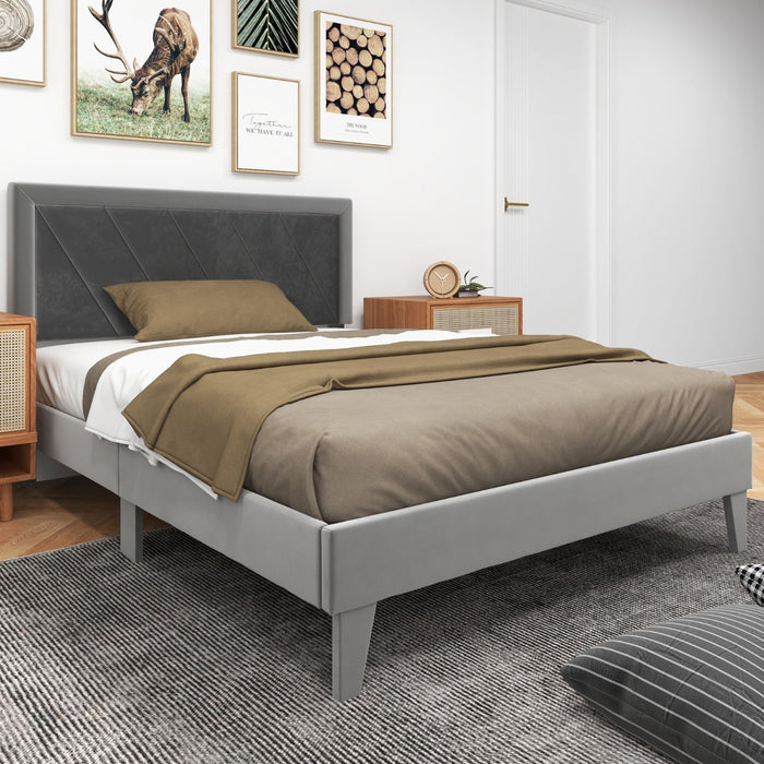 Platform Bed - Single/Double Size with High Headboard & 12 Wooden Slats - Ideal for Compact Bedrooms and Guest Rooms