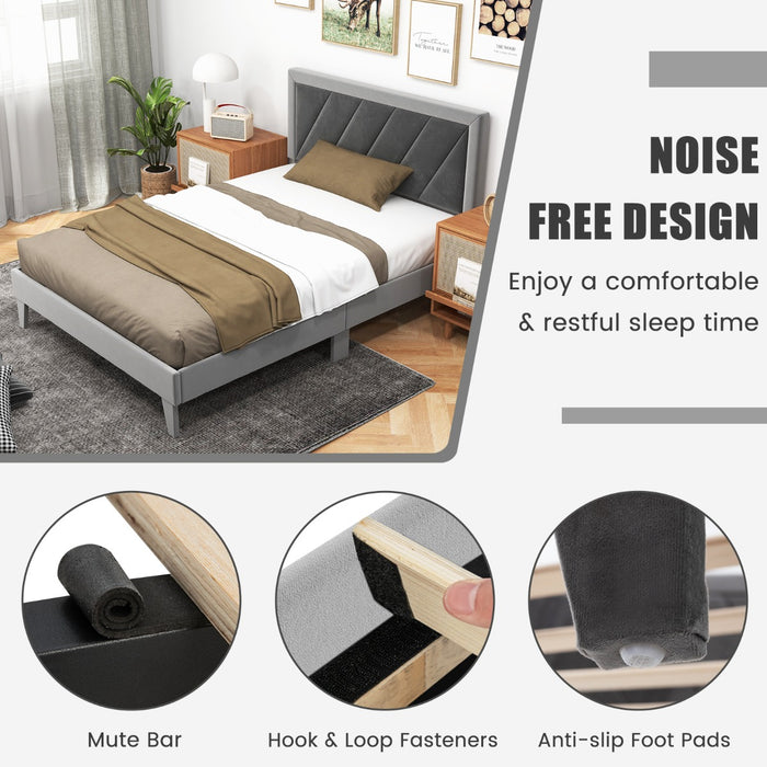 Platform Bed - Single/Double Size with High Headboard & 12 Wooden Slats - Ideal for Compact Bedrooms and Guest Rooms