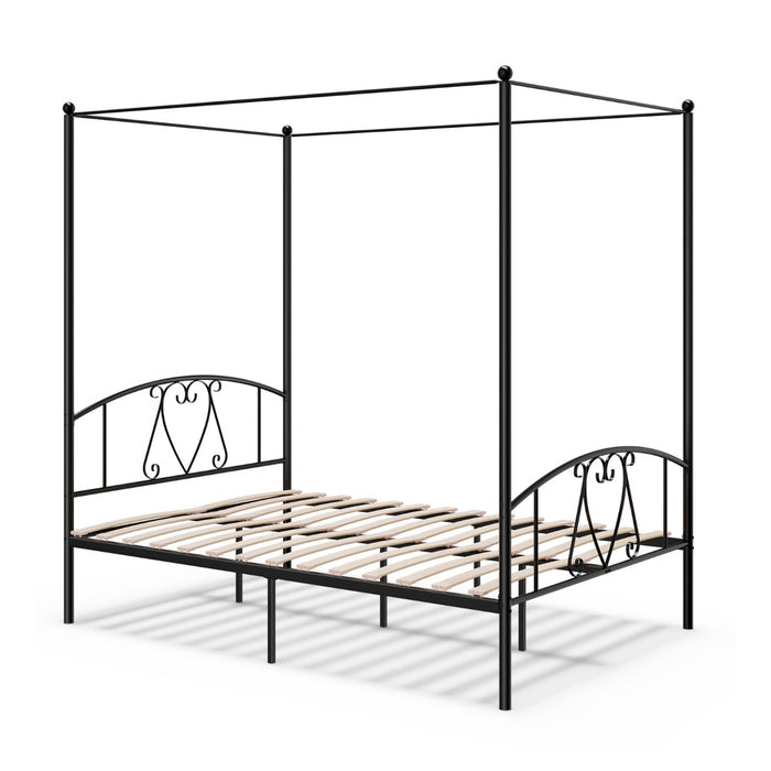 Double Size Metal - Canopy Bed Frame in White - Ideal for Modern Bedroom Decor