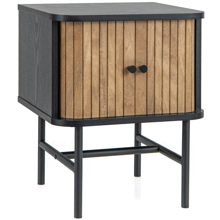 Mid-century Modern Furnishings - Bedside Table with Storage Cabinet and Metal Legs in Black - Perfect for Contemporary Home Décor and Bedroom Storage Solutions