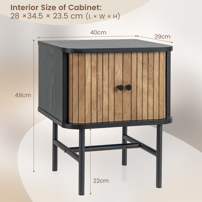 Mid-century Modern Furnishings - Bedside Table with Storage Cabinet and Metal Legs in Black - Perfect for Contemporary Home Décor and Bedroom Storage Solutions