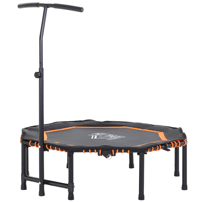 48" Octagonal Mini Trampoline Rebounder - Foldable Indoor/Outdoor Bouncer with Adjustable Handle - Ideal for Fitness & Fun for Kids and Adults, Orange