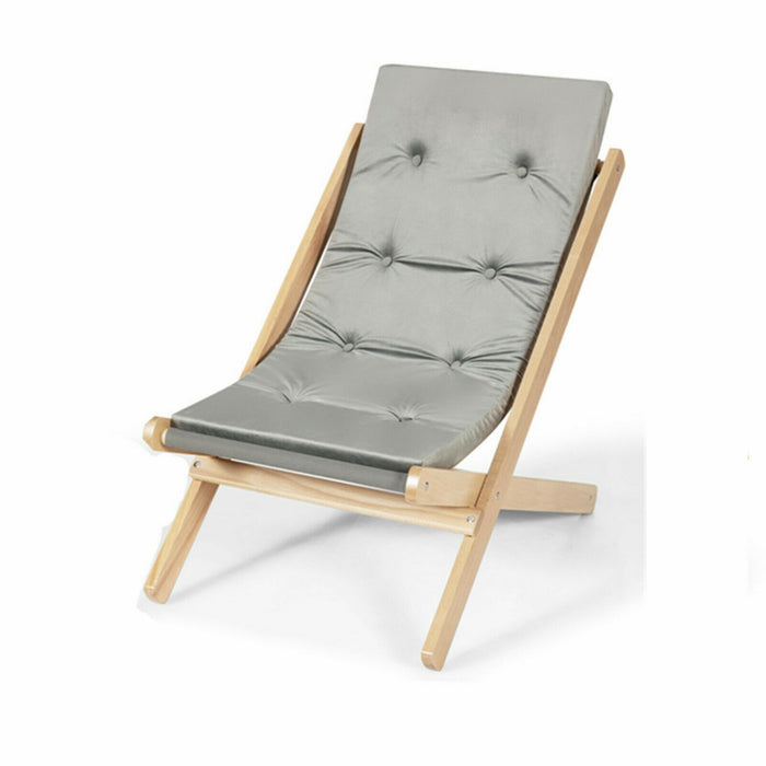 Foldable Beach Lounging Chair - Adjustable Positioning with Comfortable Grey Cushion - Ideal for Sunbathers and Leisure Seekers