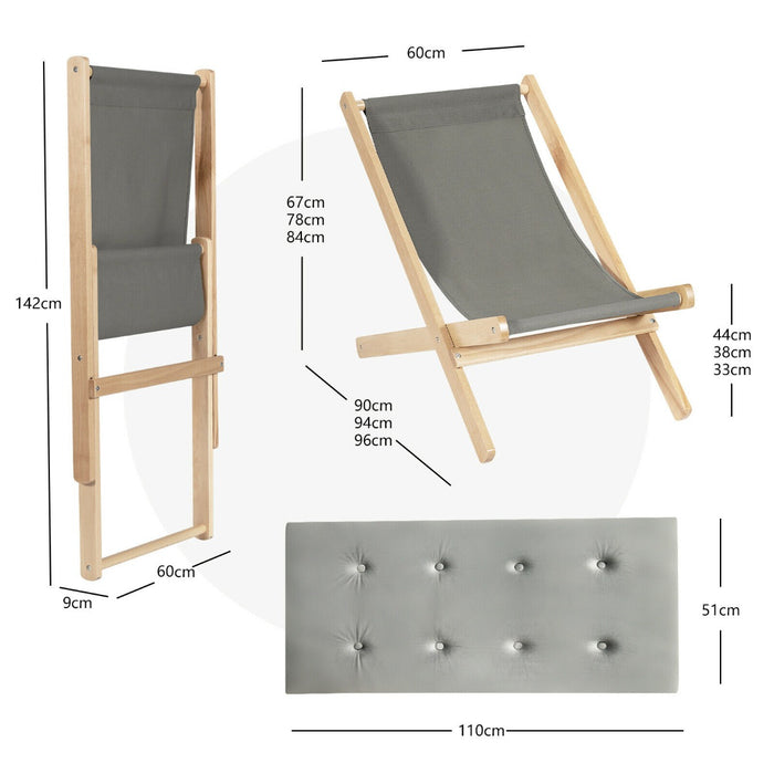 Foldable Beach Lounging Chair - Adjustable Positioning with Comfortable Grey Cushion - Ideal for Sunbathers and Leisure Seekers