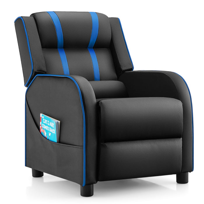 Kids Recliner Furniture - Adjustable Backrest Footrest & Side Pockets Chair in Blue - Ideal Comfort Solution for Children