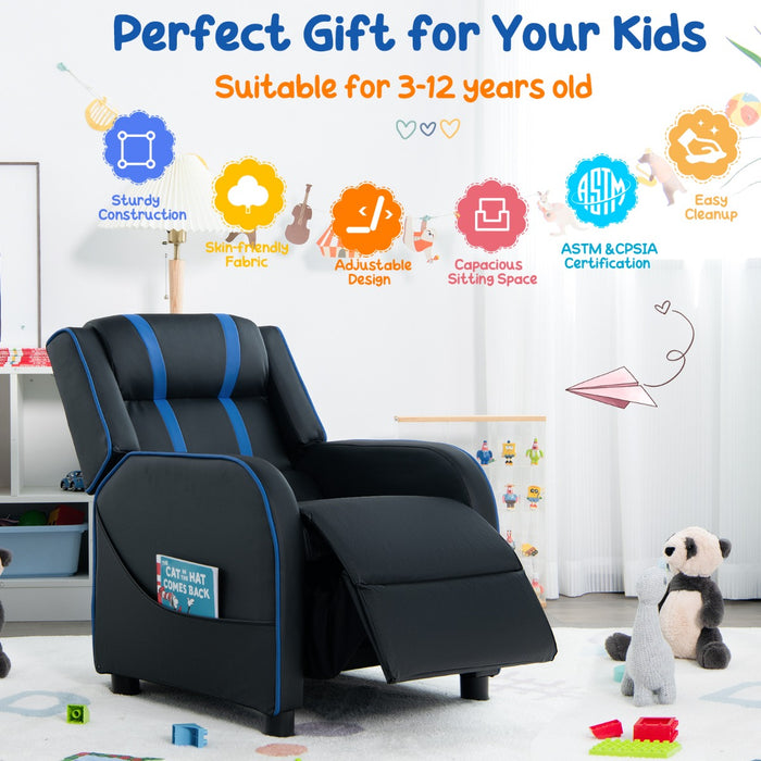 Kids Recliner Furniture - Adjustable Backrest Footrest & Side Pockets Chair in Blue - Ideal Comfort Solution for Children