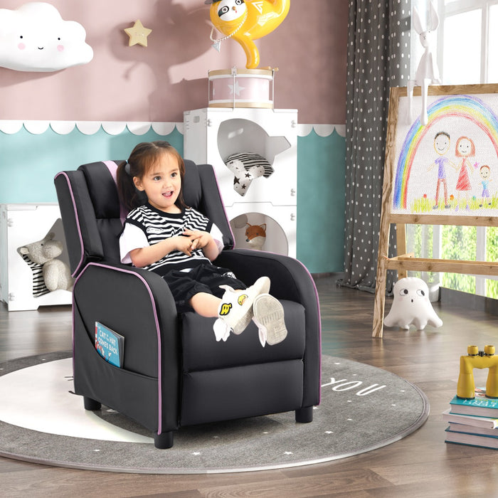 Kids Recliner Furniture - Adjustable Backrest Footrest & Side Pockets Chair in Blue - Ideal Comfort Solution for Children
