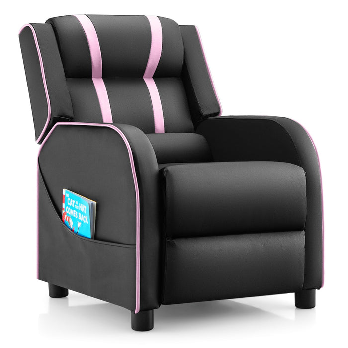 Kids Recliner Furniture - Adjustable Backrest Footrest & Side Pockets Chair in Blue - Ideal Comfort Solution for Children