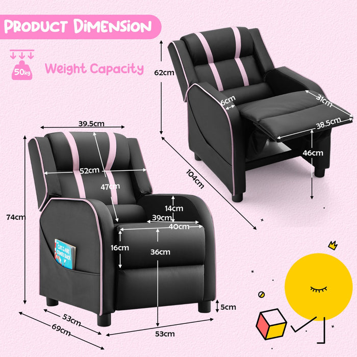 Kids Recliner Furniture - Adjustable Backrest Footrest & Side Pockets Chair in Blue - Ideal Comfort Solution for Children