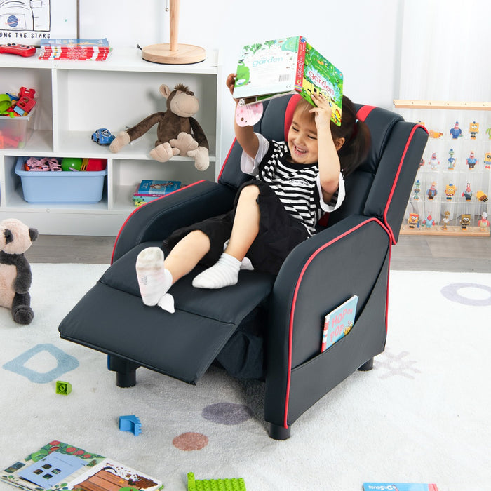 Kids Recliner Furniture - Adjustable Backrest Footrest & Side Pockets Chair in Blue - Ideal Comfort Solution for Children