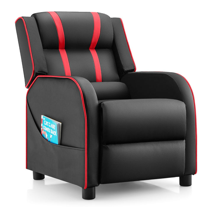 Kids Recliner Furniture - Adjustable Backrest Footrest & Side Pockets Chair in Blue - Ideal Comfort Solution for Children